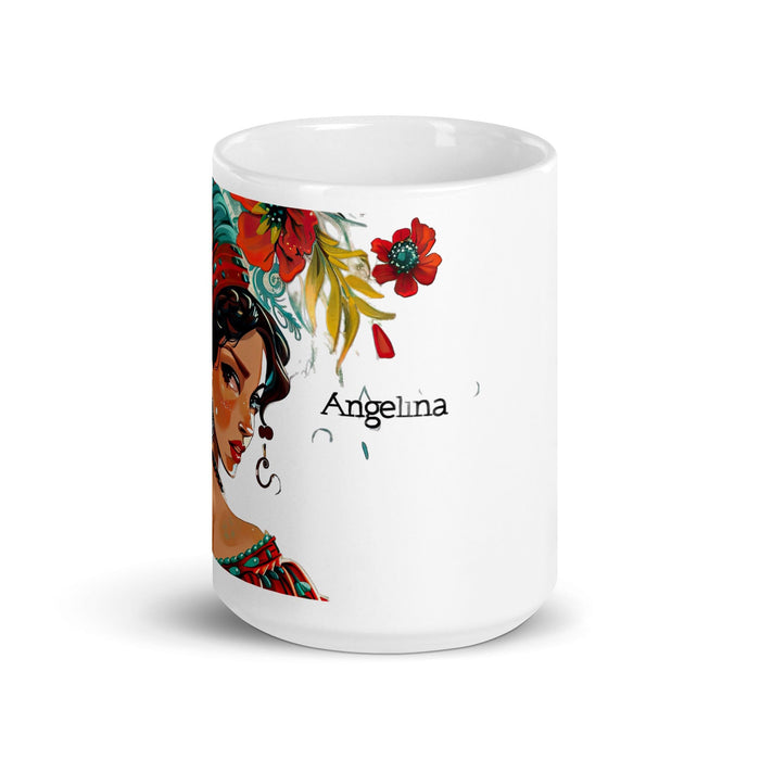 Angelina Exclusive Name Art Piece Home Office Work Coffee Mug Mexican Spanish Pride Gift Cup One-Of-A-Kind Calligraphy White Glossy Mug | A5 Mexicada