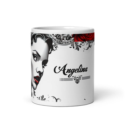 Angelina Exclusive Name Art Piece Home Office Work Coffee Mug Mexican Spanish Pride Gift Cup One - Of - A - Kind Calligraphy White Glossy Mug | A7 - Mexicada