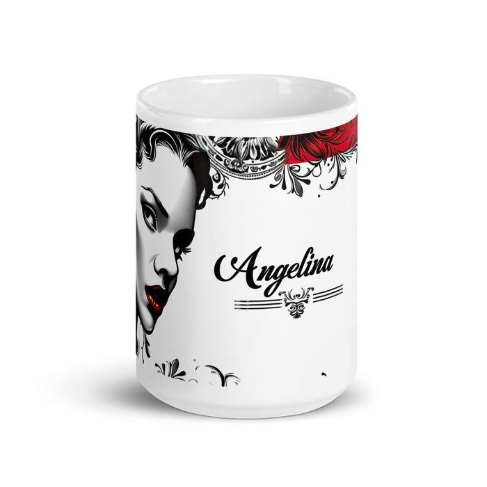 Angelina Exclusive Name Art Piece Home Office Work Coffee Mug Mexican Spanish Pride Gift Cup One - Of - A - Kind Calligraphy White Glossy Mug | A7 - Mexicada