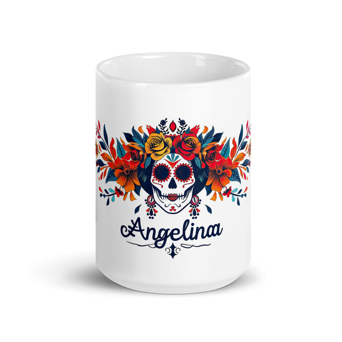 Angelina Exclusive Name Art Piece Home Office Work Coffee Mug Mexican Spanish Pride Gift Cup One - Of - A - Kind Calligraphy White Glossy Mug | A8 - Mexicada