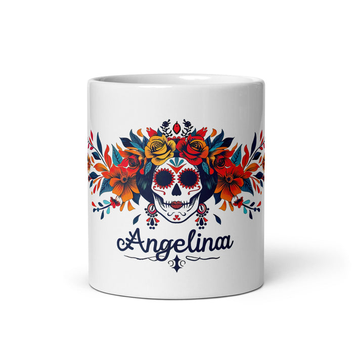 Angelina Exclusive Name Art Piece Home Office Work Coffee Mug Mexican Spanish Pride Gift Cup One - Of - A - Kind Calligraphy White Glossy Mug | A8 - Mexicada