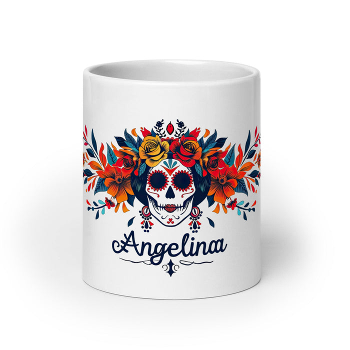 Angelina Exclusive Name Art Piece Home Office Work Coffee Mug Mexican Spanish Pride Gift Cup One - Of - A - Kind Calligraphy White Glossy Mug | A8 - Mexicada