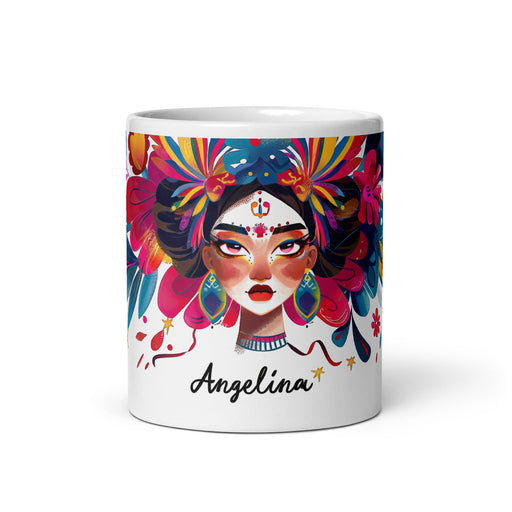 Angelina Exclusive Name Art Piece Home Office Work Coffee Mug Mexican Spanish Pride Gift Cup One - Of - A - Kind Calligraphy White Glossy Mug | A9 - Mexicada