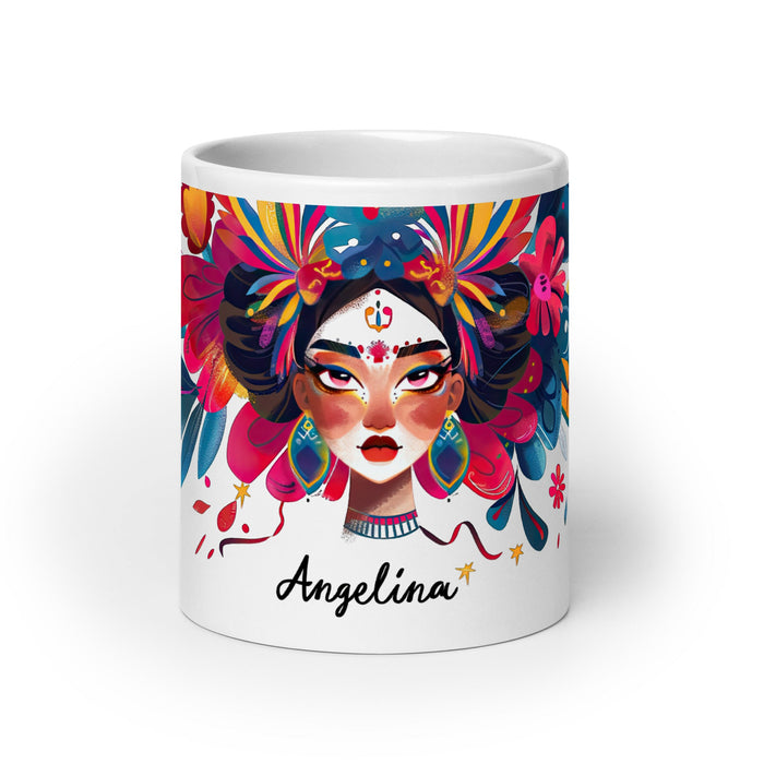 Angelina Exclusive Name Art Piece Home Office Work Coffee Mug Mexican Spanish Pride Gift Cup One - Of - A - Kind Calligraphy White Glossy Mug | A9 - Mexicada