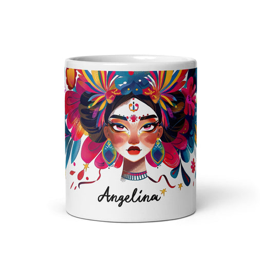 Angelina Exclusive Name Art Piece Home Office Work Coffee Mug Mexican Spanish Pride Gift Cup One-Of-A-Kind Calligraphy White Glossy Mug | A9 Mexicada