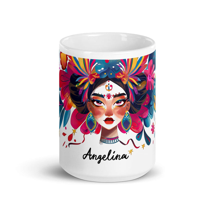 Angelina Exclusive Name Art Piece Home Office Work Coffee Mug Mexican Spanish Pride Gift Cup One-Of-A-Kind Calligraphy White Glossy Mug | A9 Mexicada