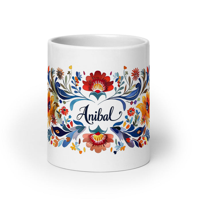 Aníbal Exclusive Name Art Piece Home Office Work Coffee Mug Mexican Spanish Pride Gift Cup One-Of-A-Kind Calligraphy White Glossy Mug | A11 Mexicada