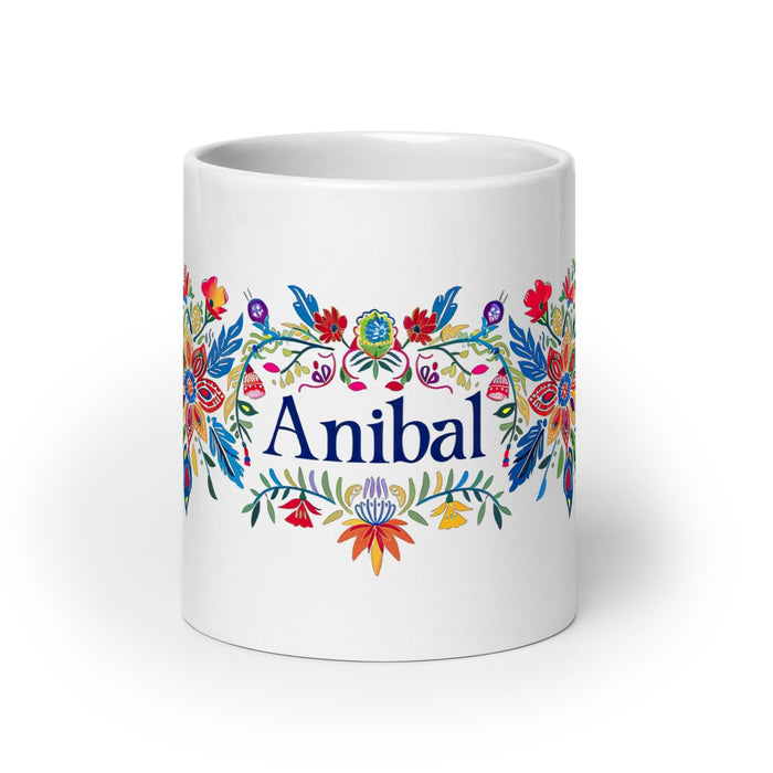 Aníbal Exclusive Name Art Piece Home Office Work Coffee Mug Mexican Spanish Pride Gift Cup One-Of-A-Kind Calligraphy White Glossy Mug | A12 Mexicada