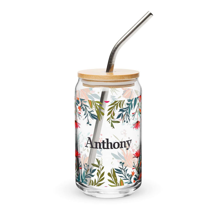 Anthony Exclusive Name Art Piece Can-Shaped Glass Home Office Work Mexican Spanish Pride Gift Cup One-Of-A-Kind Calligraphy Glass | A1 Mexicada 16 oz With Lid & Straw