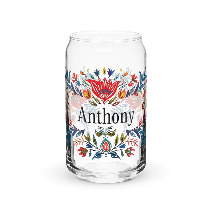 Anthony Exclusive Name Art Piece Can-Shaped Glass Home Office Work Mexican Spanish Pride Gift Cup One-Of-A-Kind Calligraphy Glass | A3 Mexicada 16 oz (No Lid No Straw)