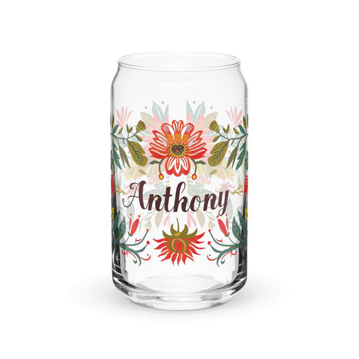 Anthony Exclusive Name Art Piece Can-Shaped Glass Home Office Work Mexican Spanish Pride Gift Cup One-Of-A-Kind Calligraphy Glass | A5 Mexicada 16 oz