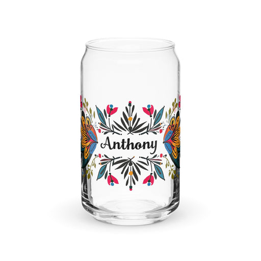 Anthony Exclusive Name Art Piece Can - Shaped Glass Home Office Work Mexican Spanish Pride Gift Cup One - Of - A - Kind Calligraphy Glass | A6 - Mexicada