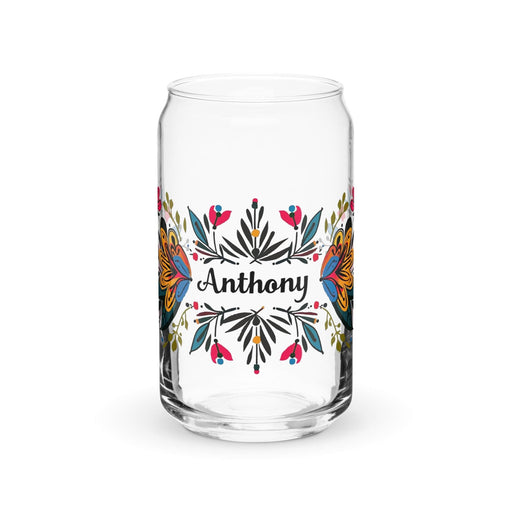 Anthony Exclusive Name Art Piece Can-Shaped Glass Home Office Work Mexican Spanish Pride Gift Cup One-Of-A-Kind Calligraphy Glass | A6 Mexicada 16 oz (No Lid No Straw)