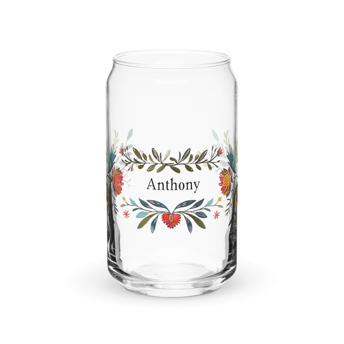 Anthony Exclusive Name Art Piece Can-Shaped Glass Home Office Work Mexican Spanish Pride Gift Cup One-Of-A-Kind Calligraphy Glass | A7 Mexicada 16 oz (No Lid No Straw)