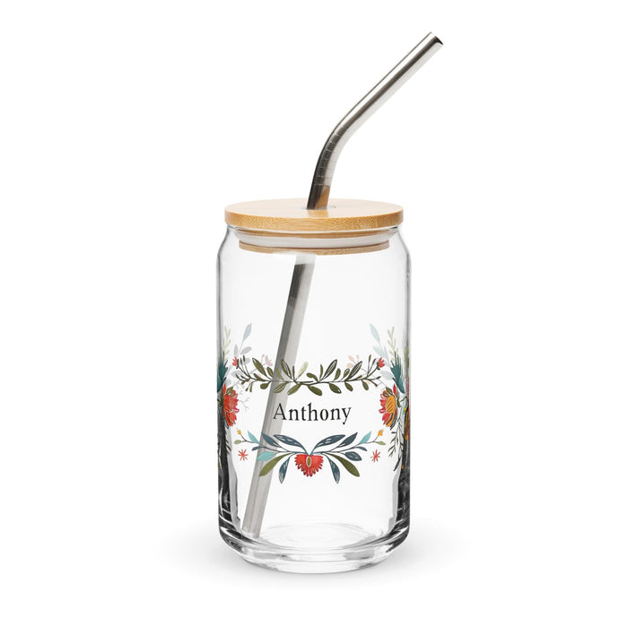 Anthony Exclusive Name Art Piece Can-Shaped Glass Home Office Work Mexican Spanish Pride Gift Cup One-Of-A-Kind Calligraphy Glass | A7 Mexicada 16 oz With Lid & Straw