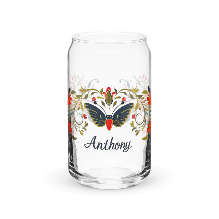 Anthony Exclusive Name Art Piece Can-Shaped Glass Home Office Work Mexican Spanish Pride Gift Cup One-Of-A-Kind Calligraphy Glass | A8 Mexicada 16 oz