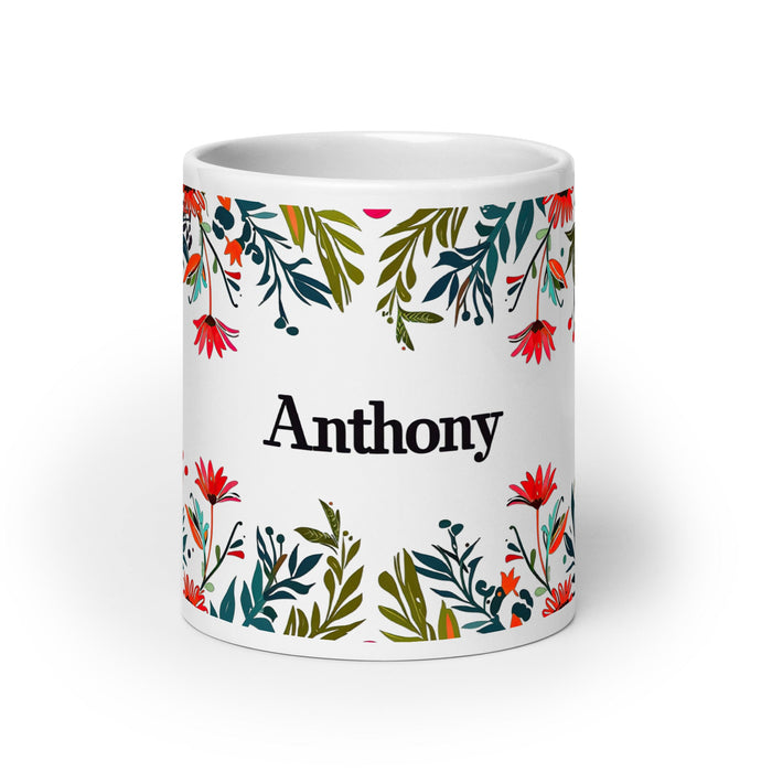 Anthony Exclusive Name Art Piece Home Office Work Coffee Mug Mexican Spanish Pride Gift Cup One - Of - A - Kind Calligraphy White Glossy Mug | A1 - Mexicada