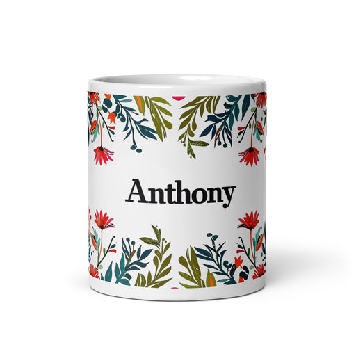 Anthony Exclusive Name Art Piece Home Office Work Coffee Mug Mexican Spanish Pride Gift Cup One - Of - A - Kind Calligraphy White Glossy Mug | A1 - Mexicada