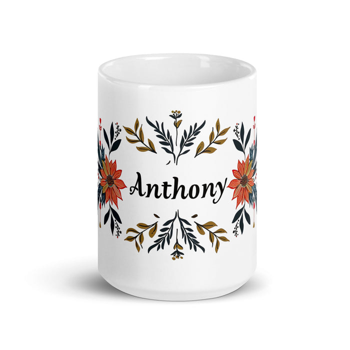 Anthony Exclusive Name Art Piece Home Office Work Coffee Mug Mexican Spanish Pride Gift Cup One - Of - A - Kind Calligraphy White Glossy Mug | A2 - Mexicada