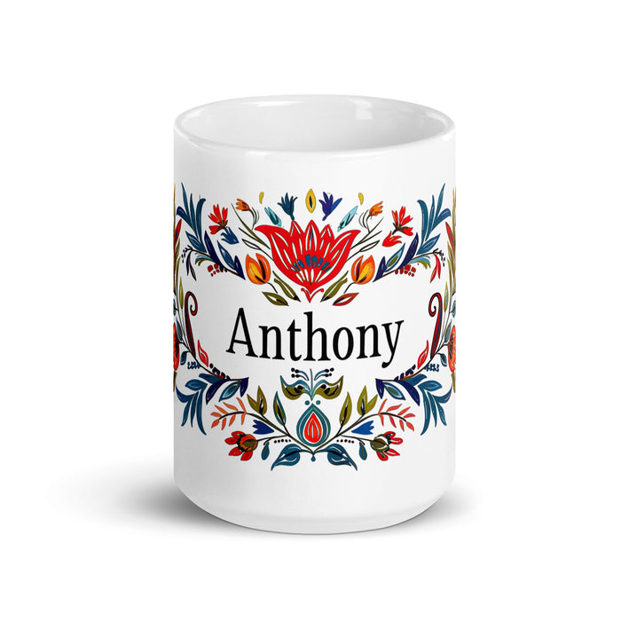 Anthony Exclusive Name Art Piece Home Office Work Coffee Mug Mexican Spanish Pride Gift Cup One - Of - A - Kind Calligraphy White Glossy Mug | A3 - Mexicada