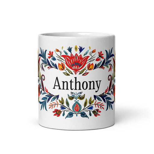 Anthony Exclusive Name Art Piece Home Office Work Coffee Mug Mexican Spanish Pride Gift Cup One - Of - A - Kind Calligraphy White Glossy Mug | A3 - Mexicada