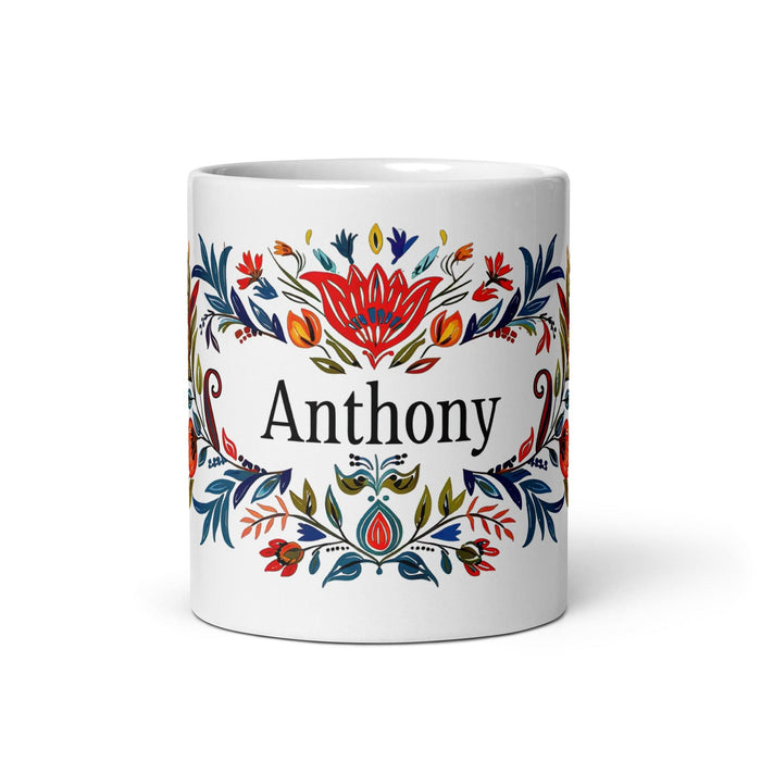 Anthony Exclusive Name Art Piece Home Office Work Coffee Mug Mexican Spanish Pride Gift Cup One-Of-A-Kind Calligraphy White Glossy Mug | A3 Mexicada