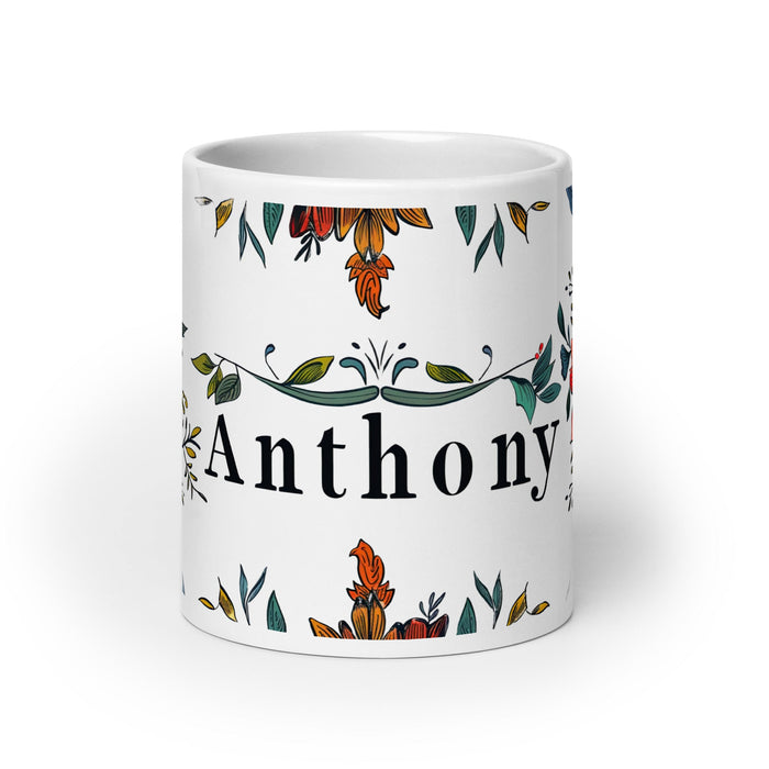 Anthony Exclusive Name Art Piece Home Office Work Coffee Mug Mexican Spanish Pride Gift Cup One - Of - A - Kind Calligraphy White Glossy Mug | A4 - Mexicada