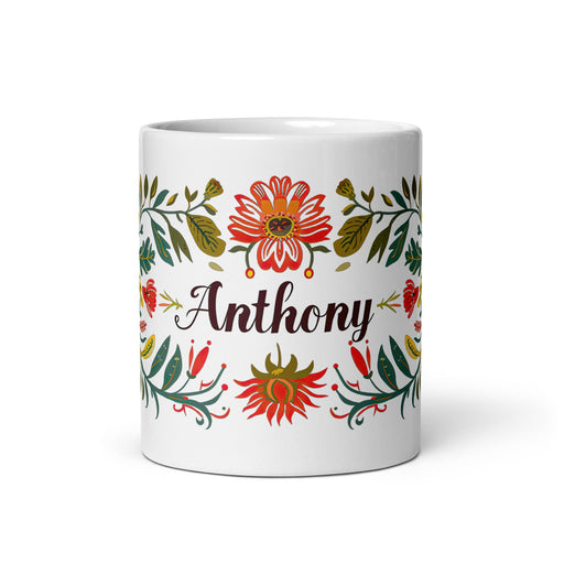 Anthony Exclusive Name Art Piece Home Office Work Coffee Mug Mexican Spanish Pride Gift Cup One - Of - A - Kind Calligraphy White Glossy Mug | A5 - Mexicada