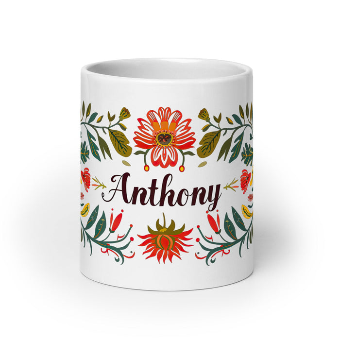 Anthony Exclusive Name Art Piece Home Office Work Coffee Mug Mexican Spanish Pride Gift Cup One - Of - A - Kind Calligraphy White Glossy Mug | A5 - Mexicada