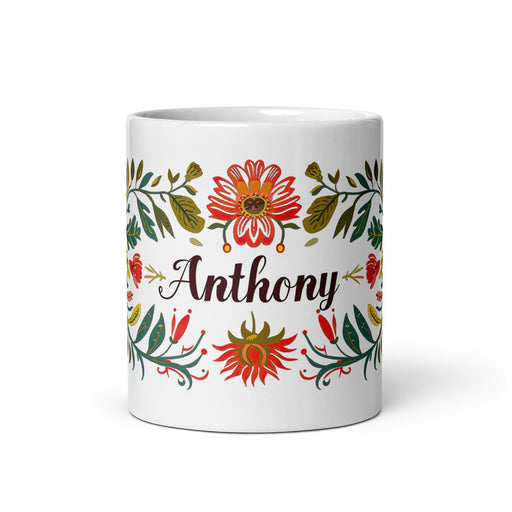 Anthony Exclusive Name Art Piece Home Office Work Coffee Mug Mexican Spanish Pride Gift Cup One-Of-A-Kind Calligraphy White Glossy Mug | A5 Mexicada