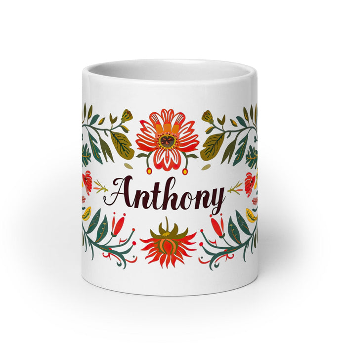 Anthony Exclusive Name Art Piece Home Office Work Coffee Mug Mexican Spanish Pride Gift Cup One-Of-A-Kind Calligraphy White Glossy Mug | A5 Mexicada