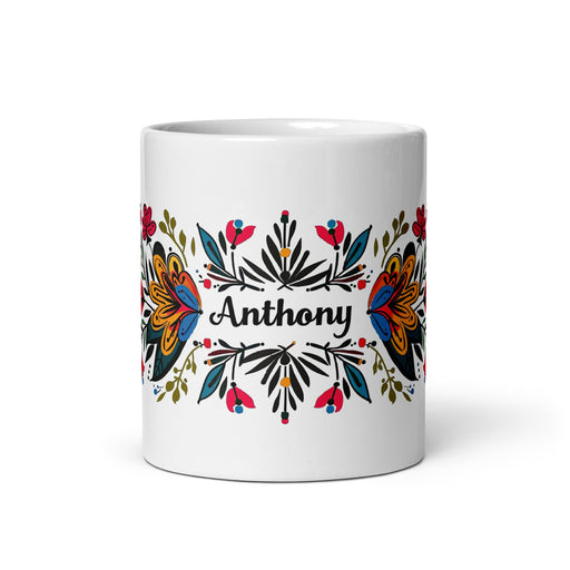 Anthony Exclusive Name Art Piece Home Office Work Coffee Mug Mexican Spanish Pride Gift Cup One - Of - A - Kind Calligraphy White Glossy Mug | A6 - Mexicada