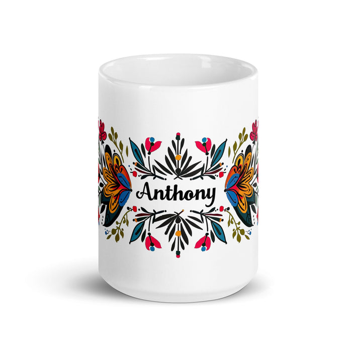 Anthony Exclusive Name Art Piece Home Office Work Coffee Mug Mexican Spanish Pride Gift Cup One - Of - A - Kind Calligraphy White Glossy Mug | A6 - Mexicada