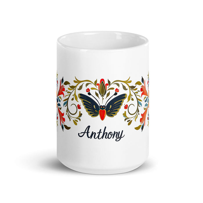 Anthony Exclusive Name Art Piece Home Office Work Coffee Mug Mexican Spanish Pride Gift Cup One - Of - A - Kind Calligraphy White Glossy Mug | A8 - Mexicada