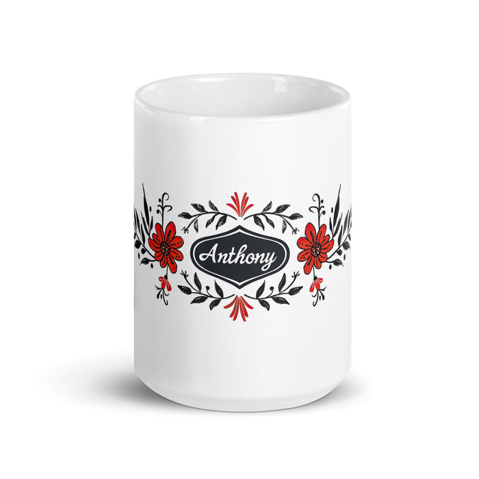 Anthony Exclusive Name Art Piece Home Office Work Coffee Mug Mexican Spanish Pride Gift Cup One - Of - A - Kind Calligraphy White Glossy Mug | A9 - Mexicada