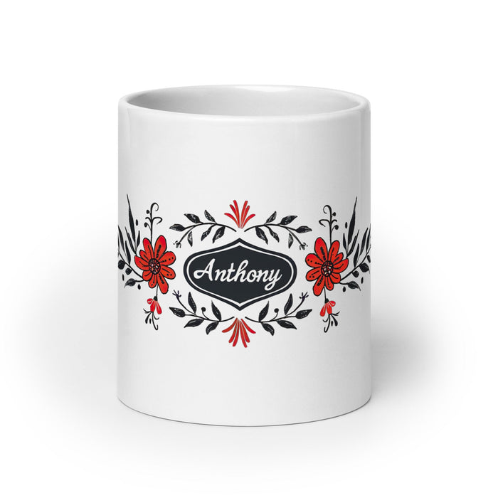 Anthony Exclusive Name Art Piece Home Office Work Coffee Mug Mexican Spanish Pride Gift Cup One - Of - A - Kind Calligraphy White Glossy Mug | A9 - Mexicada