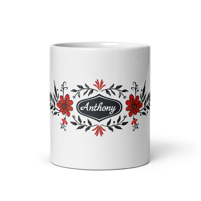 Anthony Exclusive Name Art Piece Home Office Work Coffee Mug Mexican Spanish Pride Gift Cup One-Of-A-Kind Calligraphy White Glossy Mug | A9 Mexicada