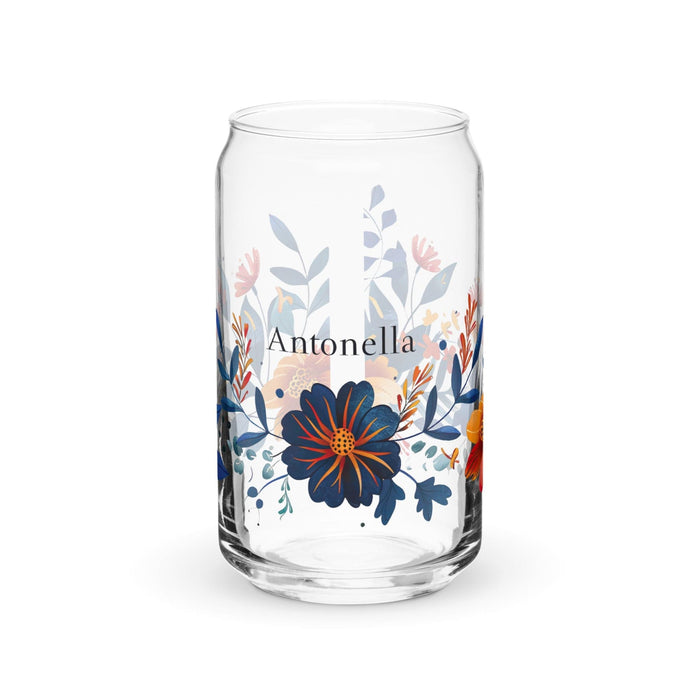 Antonella Exclusive Name Art Piece Can-Shaped Glass Home Office Work Mexican Spanish Pride Gift Cup One-Of-A-Kind Calligraphy Glass | A3 Mexicada 16 oz