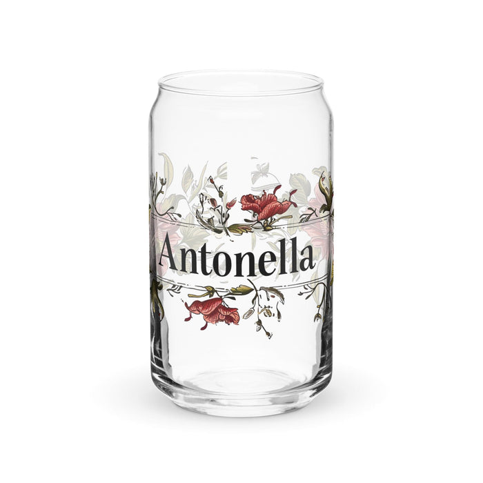 Antonella Exclusive Name Art Piece Can-Shaped Glass Home Office Work Mexican Spanish Pride Gift Cup One-Of-A-Kind Calligraphy Glass | A7 Mexicada 16 oz