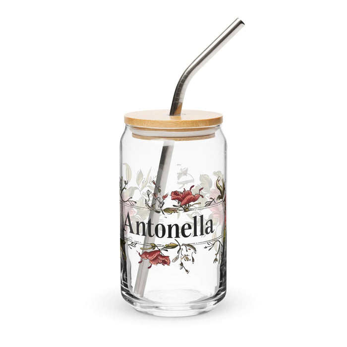 Antonella Exclusive Name Art Piece Can-Shaped Glass Home Office Work Mexican Spanish Pride Gift Cup One-Of-A-Kind Calligraphy Glass | A7 Mexicada 16 oz With Lid & Straw