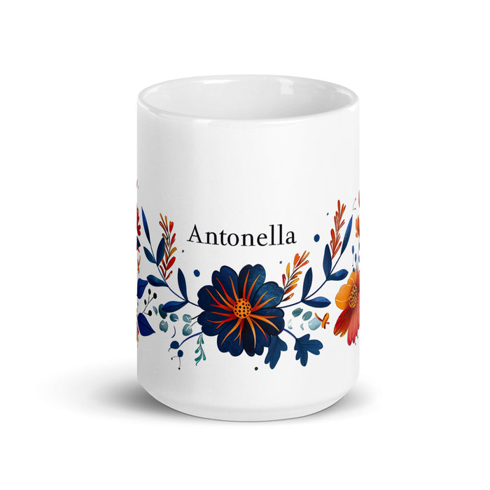 Antonella Exclusive Name Art Piece Home Office Work Coffee Mug Mexican Spanish Pride Gift Cup One-Of-A-Kind Calligraphy White Glossy Mug | A3 Mexicada