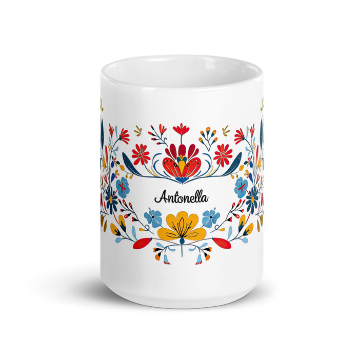 Antonella Exclusive Name Art Piece Home Office Work Coffee Mug Mexican Spanish Pride Gift Cup One - Of - A - Kind Calligraphy White Glossy Mug | A4 - Mexicada