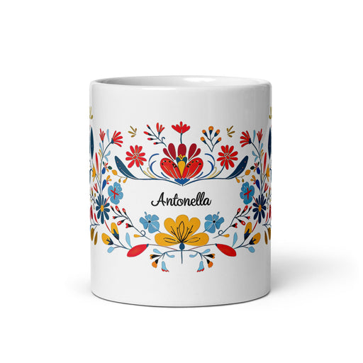 Antonella Exclusive Name Art Piece Home Office Work Coffee Mug Mexican Spanish Pride Gift Cup One - Of - A - Kind Calligraphy White Glossy Mug | A4 - Mexicada