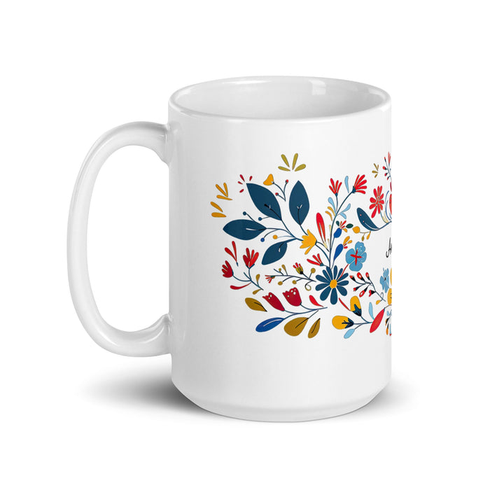 Antonella Exclusive Name Art Piece Home Office Work Coffee Mug Mexican Spanish Pride Gift Cup One - Of - A - Kind Calligraphy White Glossy Mug | A4 - Mexicada