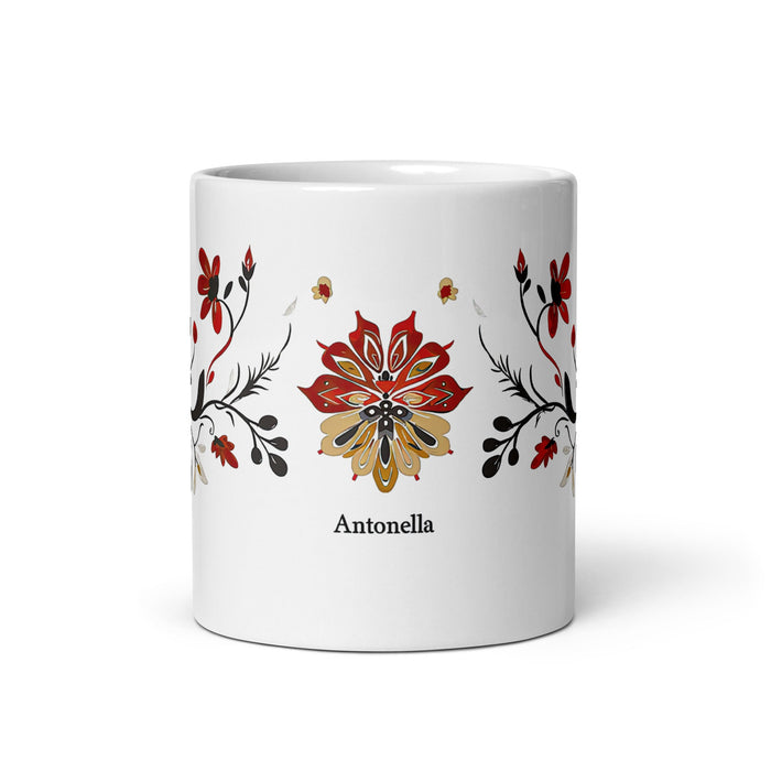 Antonella Exclusive Name Art Piece Home Office Work Coffee Mug Mexican Spanish Pride Gift Cup One - Of - A - Kind Calligraphy White Glossy Mug | A5 - Mexicada