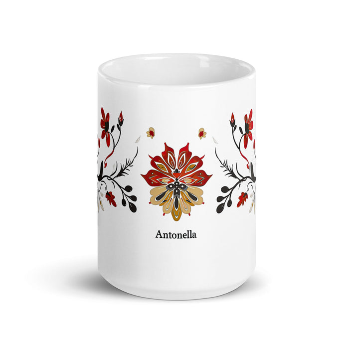 Antonella Exclusive Name Art Piece Home Office Work Coffee Mug Mexican Spanish Pride Gift Cup One - Of - A - Kind Calligraphy White Glossy Mug | A5 - Mexicada