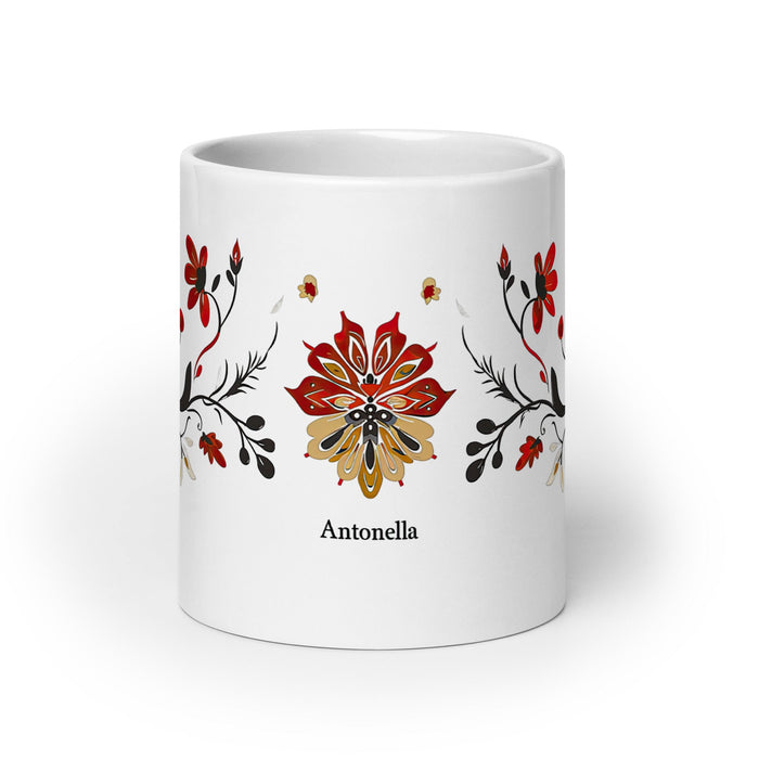 Antonella Exclusive Name Art Piece Home Office Work Coffee Mug Mexican Spanish Pride Gift Cup One - Of - A - Kind Calligraphy White Glossy Mug | A5 - Mexicada