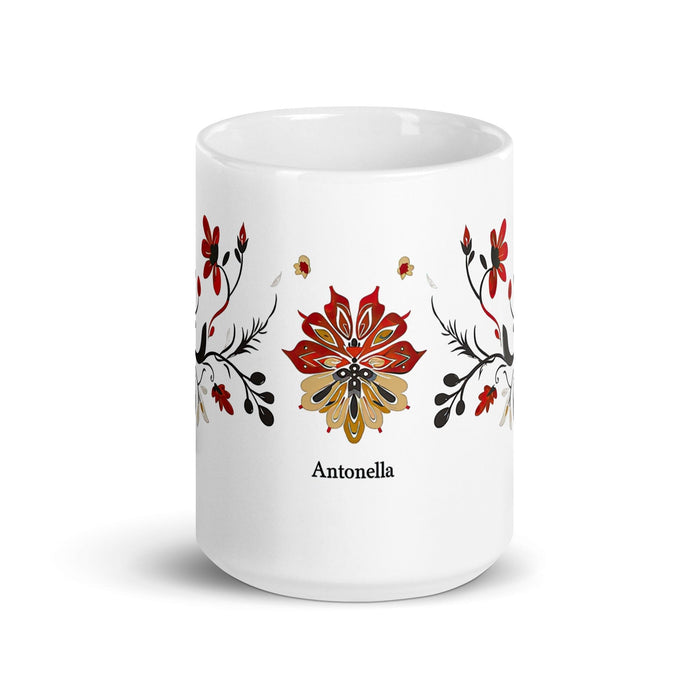 Antonella Exclusive Name Art Piece Home Office Work Coffee Mug Mexican Spanish Pride Gift Cup One-Of-A-Kind Calligraphy White Glossy Mug | A5 Mexicada