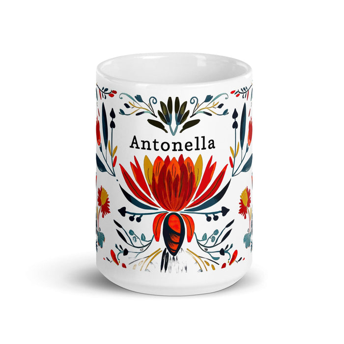 Antonella Exclusive Name Art Piece Home Office Work Coffee Mug Mexican Spanish Pride Gift Cup One-Of-A-Kind Calligraphy White Glossy Mug | A6 Mexicada