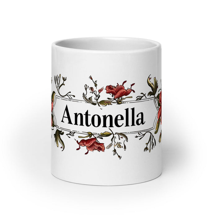 Antonella Exclusive Name Art Piece Home Office Work Coffee Mug Mexican Spanish Pride Gift Cup One-Of-A-Kind Calligraphy White Glossy Mug | A7 Mexicada